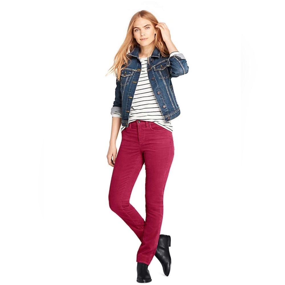 EUC Lands End Womens Mid Rise Straight Leg Corduroy Pants, Cranberry, 10 Petite